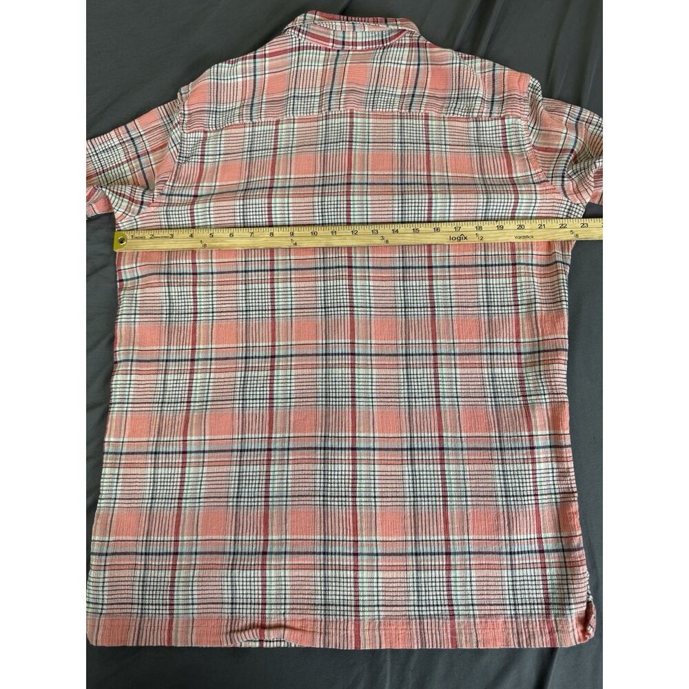 Patagonia A/C Shirt Mens Large Peach Plaid Organic Cotton Crinkle Button Up - Picture 3 of 13